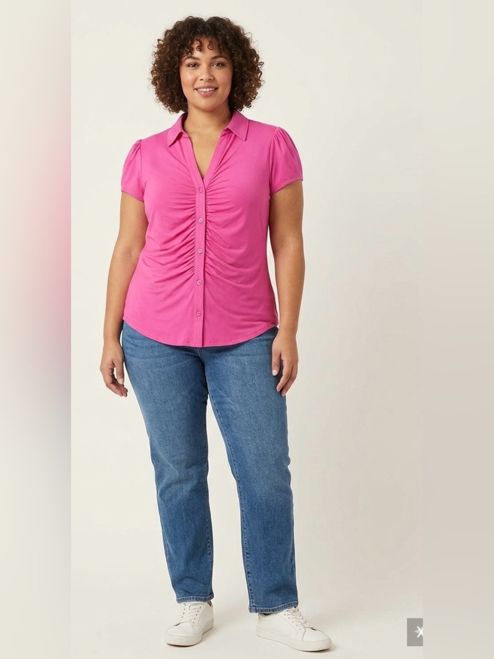 NWT From Anthropologie- XL Sanctuary Dream  Vibrant Pink Ruched Button up top